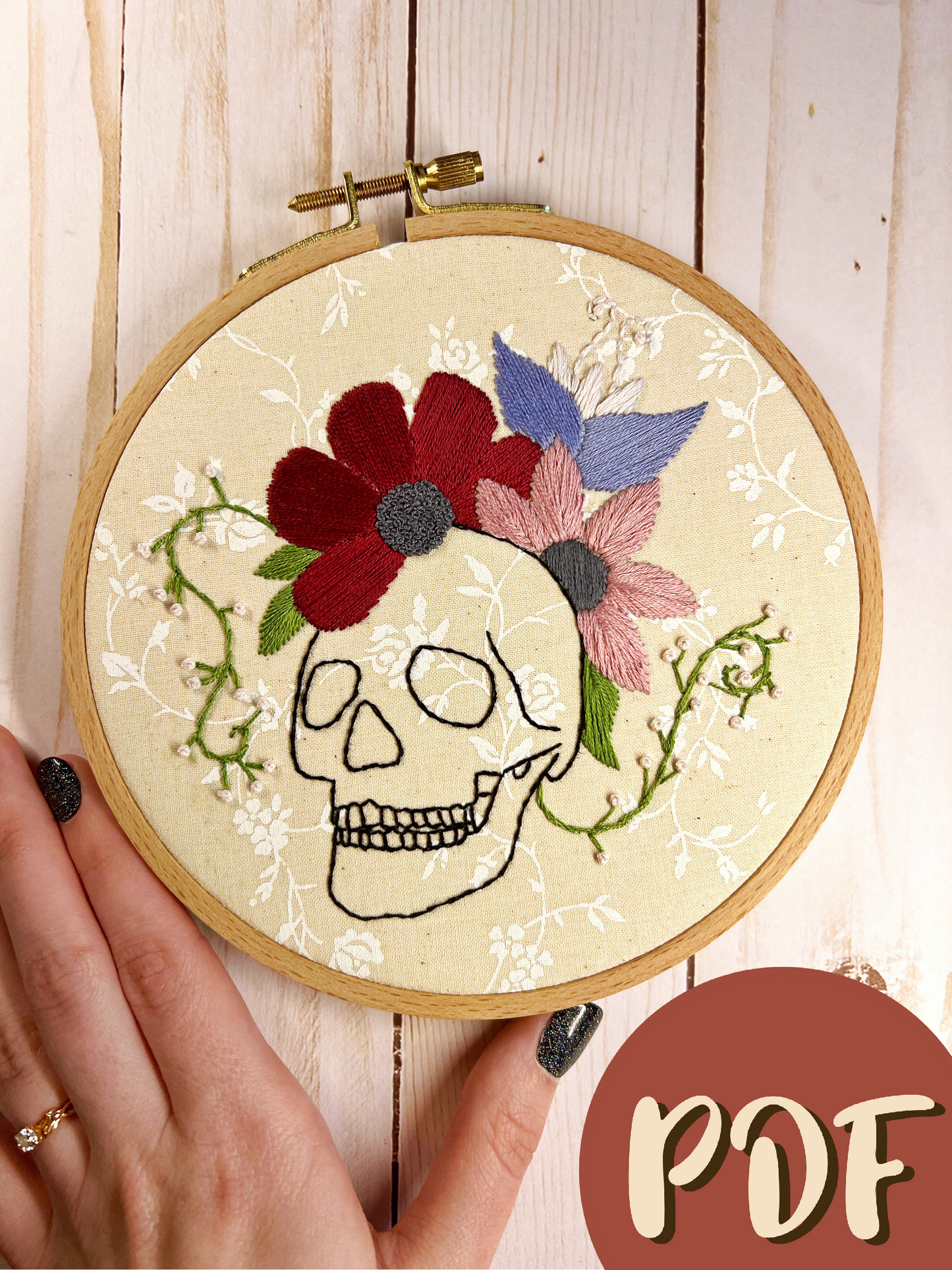 Skull & Flowers 6 Inch Pattern