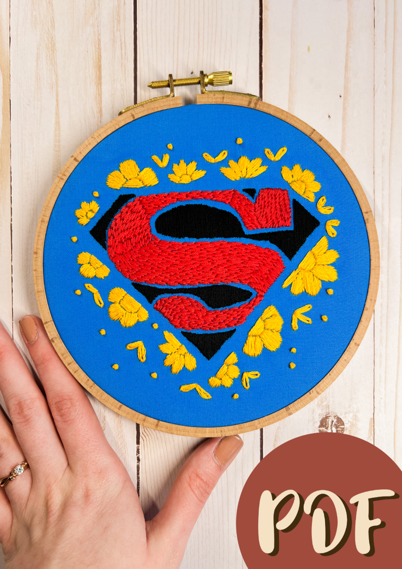 Superman Inspired Logo Embroidery Pattern 6-inch