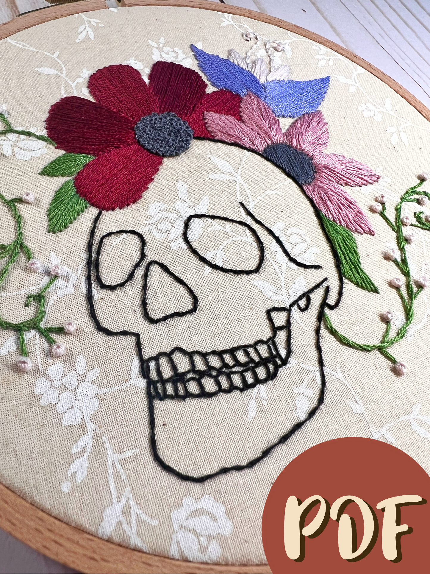 Skull & Flowers 6 Inch Pattern